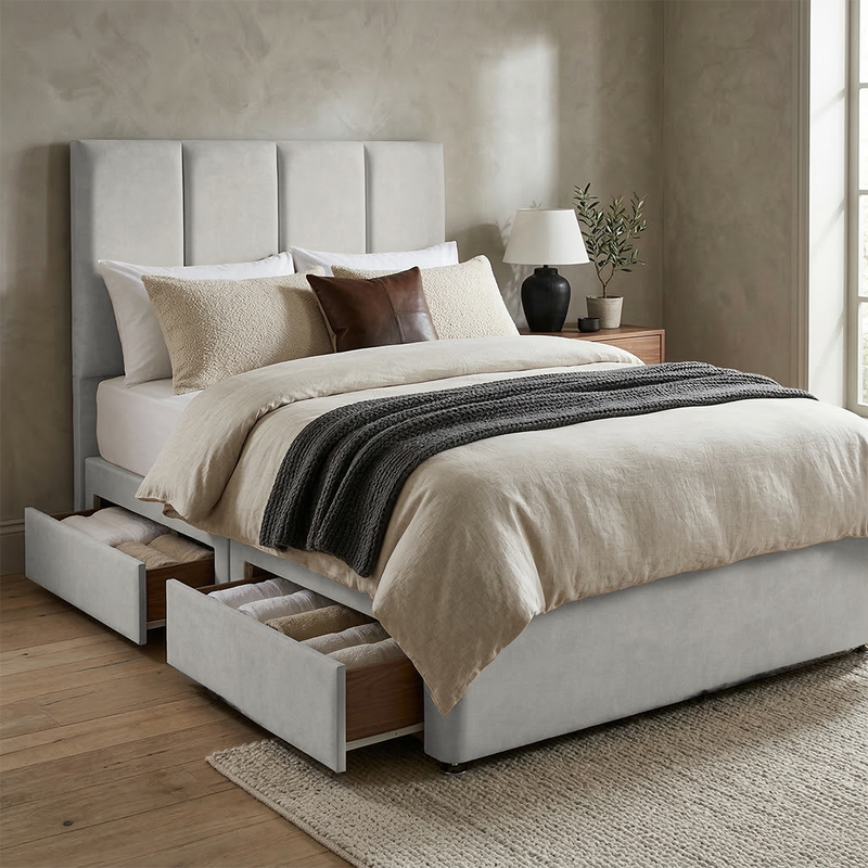 Stafford Plush Velvet Divan Bed, 50" Headboard