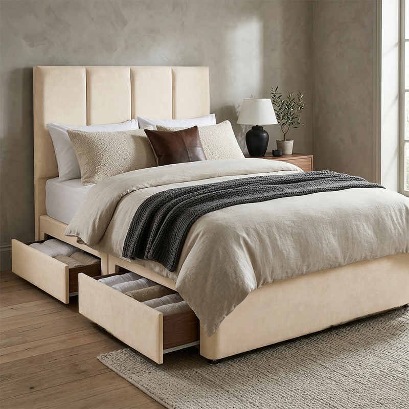 Stafford Plush Velvet Divan Bed, 50" Headboard