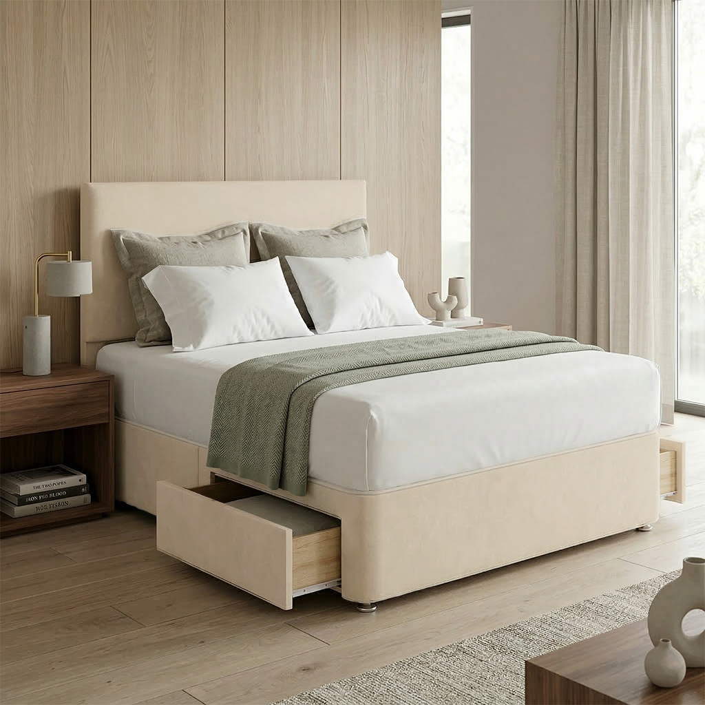 Victoria Plush Velvet Divan Bed, 50" Headboard