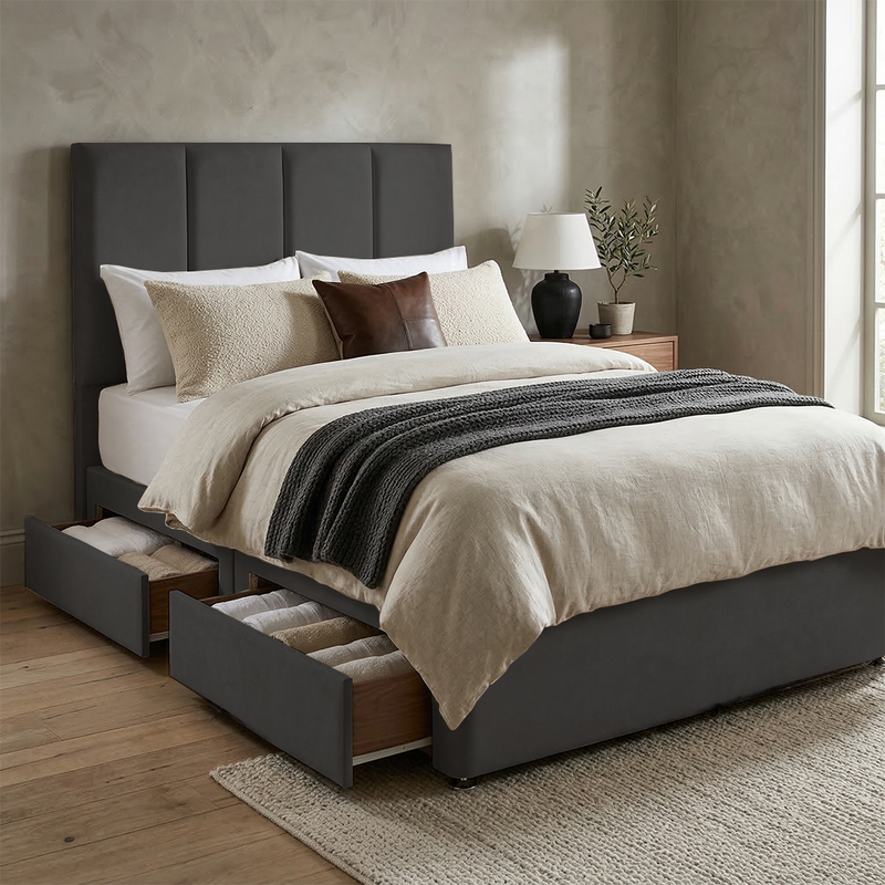 Stafford Plush Velvet Divan Bed, 50" Headboard