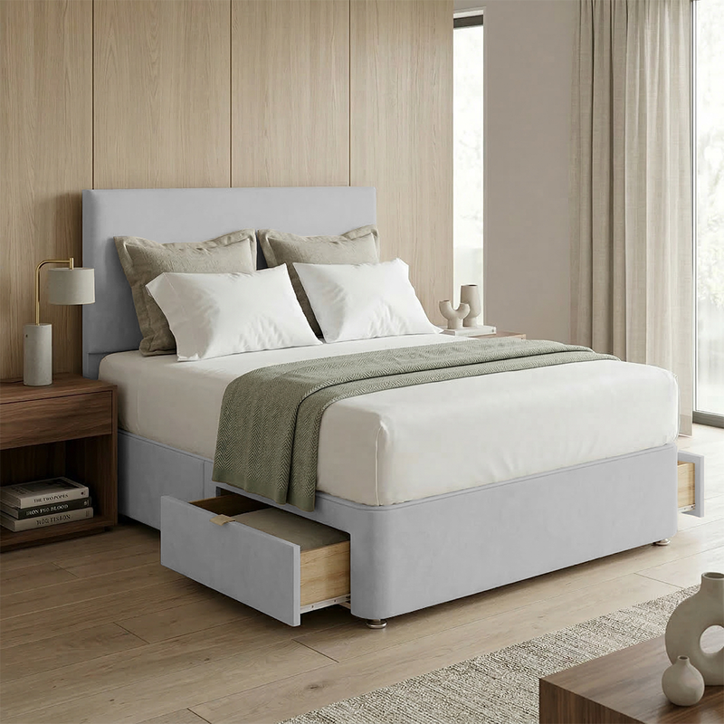 Victoria Plush Velvet Divan Bed, 50" Headboard