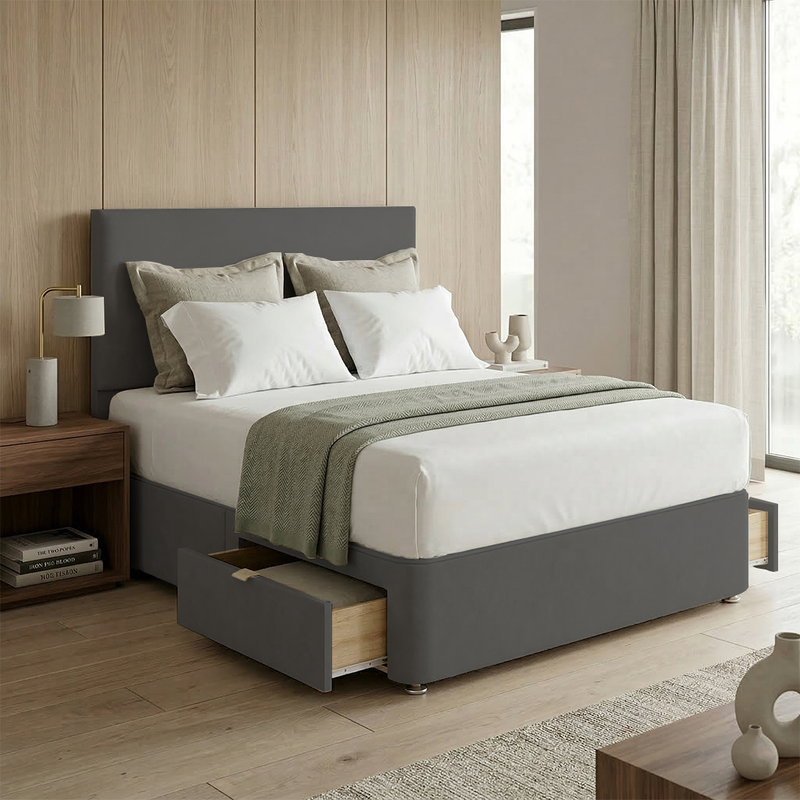 Victoria Plush Velvet Divan Bed, 50" Headboard