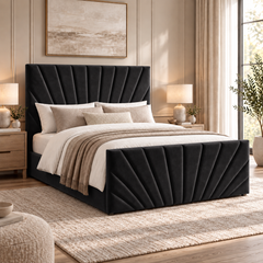 Alexander plush velvet ottoman sleigh bed in black