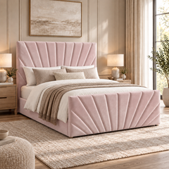 Alexander plush velvet ottoman sleigh bed in blush pink