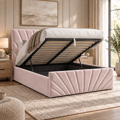 Alexander plush velvet ottoman sleigh bed in blush pink - secondary view