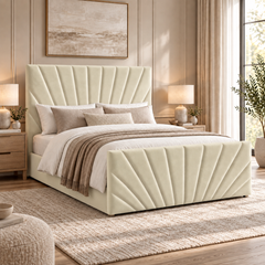 Alexander plush velvet ottoman sleigh bed in cream