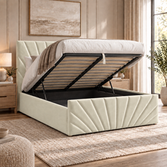 Alexander plush velvet ottoman sleigh bed in cream - secondary view