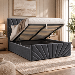 Alexander plush velvet ottoman sleigh bed in grey - secondary view