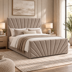Alexander plush velvet ottoman sleigh bed in mink