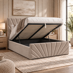 Alexander plush velvet ottoman sleigh bed in mink - secondary view