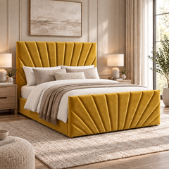 Alexander plush velvet ottoman sleigh bed in mustard