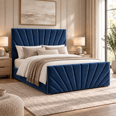 Alexander plush velvet ottoman sleigh bed in navy