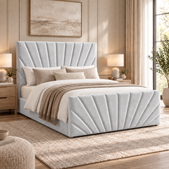 Alexander plush velvet ottoman sleigh bed in silver