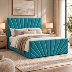 Alexander plush velvet ottoman sleigh bed in turquoise