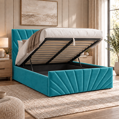 Alexander plush velvet ottoman sleigh bed in turquoise - secondary view