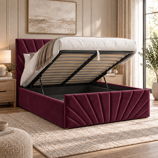Alexander plush velvet ottoman sleigh bed in wine - secondary view