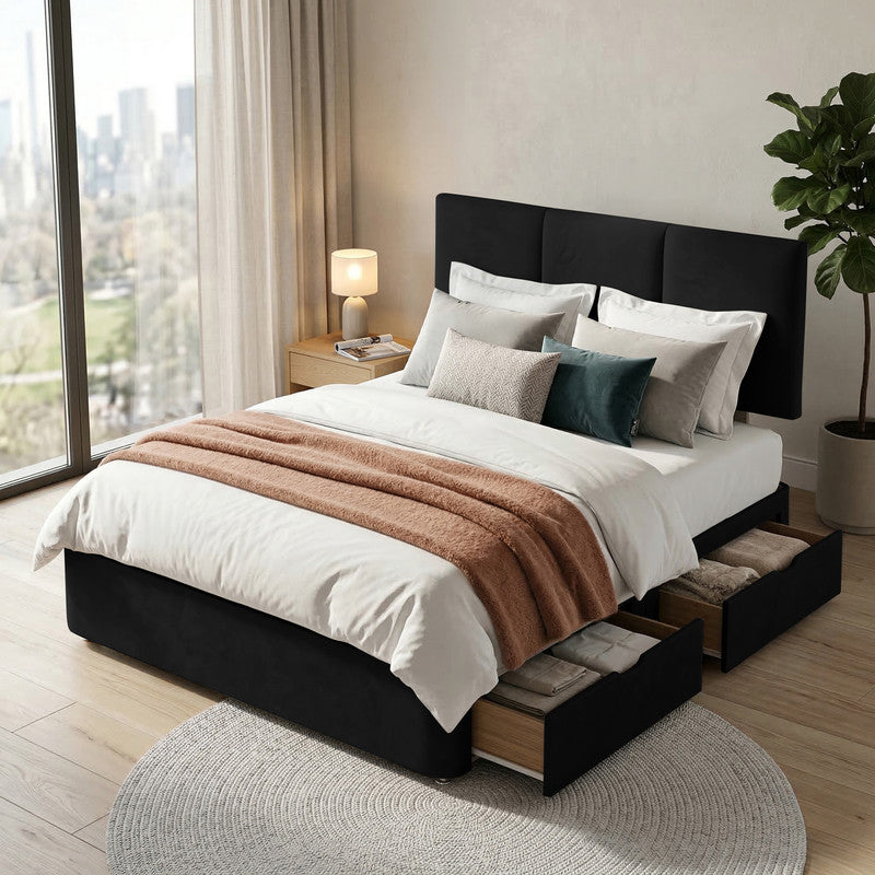 Alton Plush Velvet Divan Bed, Headboard