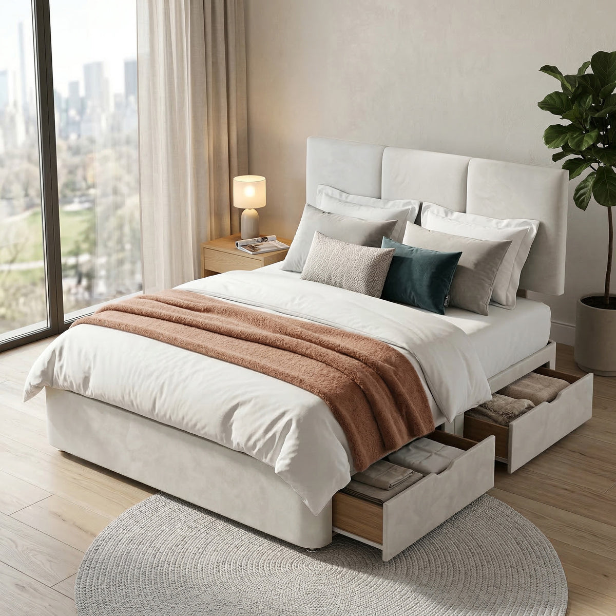 Alton Plush Velvet Divan Bed, Headboard
