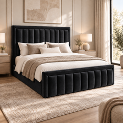 Aria plush velvet ottoman sleigh bed in black