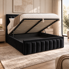 Aria plush velvet ottoman sleigh bed in black - secondary view