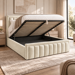 Aria plush velvet ottoman sleigh bed in cream - secondary view