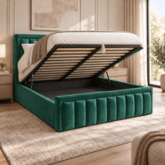 Aria plush velvet ottoman sleigh bed in emerald green - secondary view