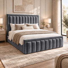 Aria plush velvet ottoman sleigh bed in grey