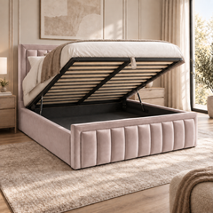 Aria plush velvet ottoman sleigh bed in mink - secondary view