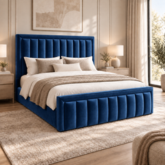 Aria plush velvet ottoman sleigh bed in navy