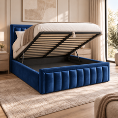 Aria plush velvet ottoman sleigh bed in navy - secondary view
