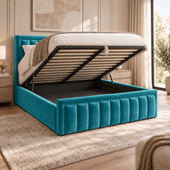 Aria plush velvet ottoman sleigh bed in turquoise - secondary view