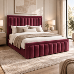 Aria plush velvet ottoman sleigh bed in wine