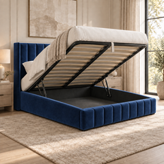 Kensington plush velvet ottoman sleigh bed in navy - alternate view