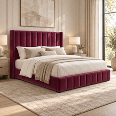 Kensington plush velvet ottoman sleigh bed in wine