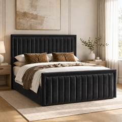 Belgravia plush velvet ottoman sleigh bed in black