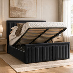 Belgravia plush velvet ottoman sleigh bed in black - secondary view