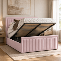 Belgravia plush velvet ottoman sleigh bed in blush pink - secondary view