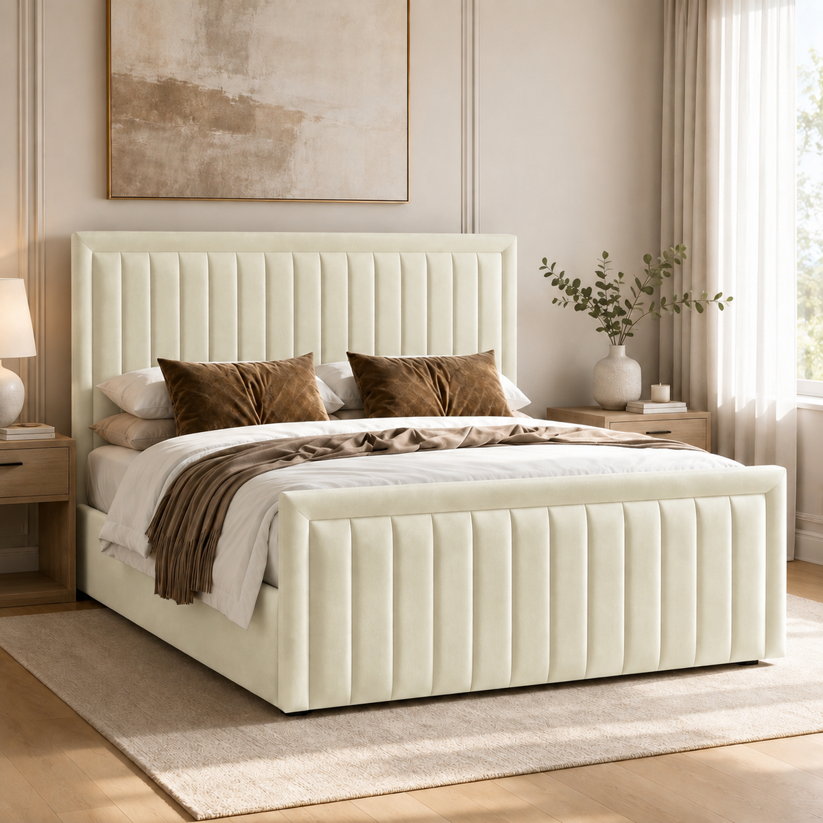 Belgravia plush velvet ottoman sleigh bed in cream