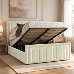 Belgravia plush velvet ottoman sleigh bed in cream - secondary view