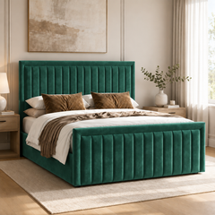 Belgravia plush velvet ottoman sleigh bed in emerald green