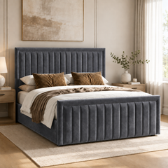 Belgravia plush velvet ottoman sleigh bed in grey