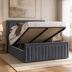Belgravia plush velvet ottoman sleigh bed in grey - secondary view