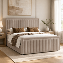 Belgravia plush velvet ottoman sleigh bed in mink
