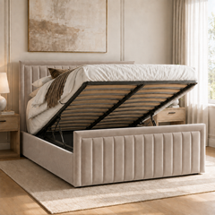 Belgravia plush velvet ottoman sleigh bed in mink - secondary view