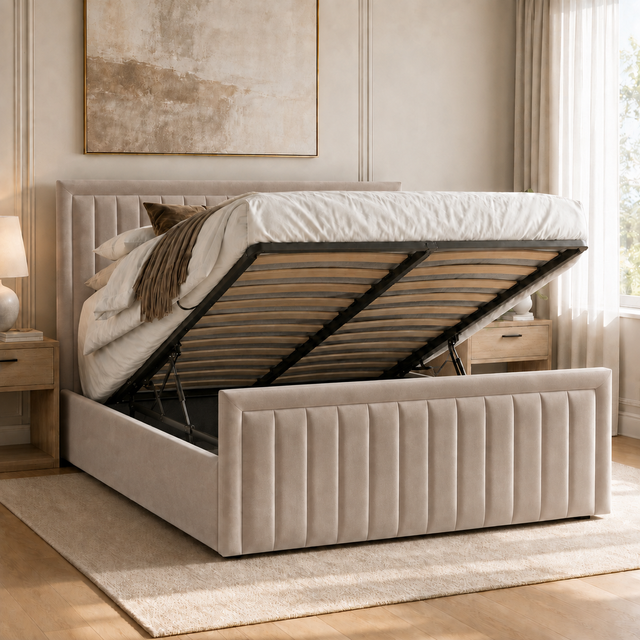 Belgravia plush velvet ottoman sleigh bed in mink - secondary view