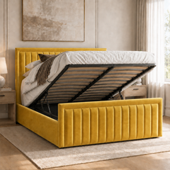 Belgravia plush velvet ottoman sleigh bed in mustard - secondary view