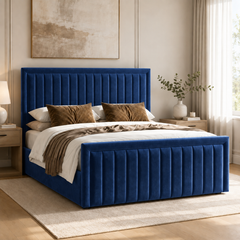 Belgravia plush velvet ottoman sleigh bed in navy