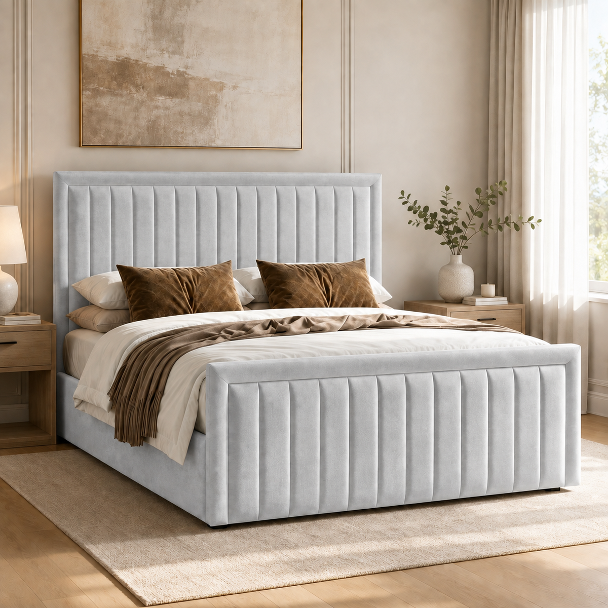 Belgravia plush velvet ottoman sleigh bed in silver