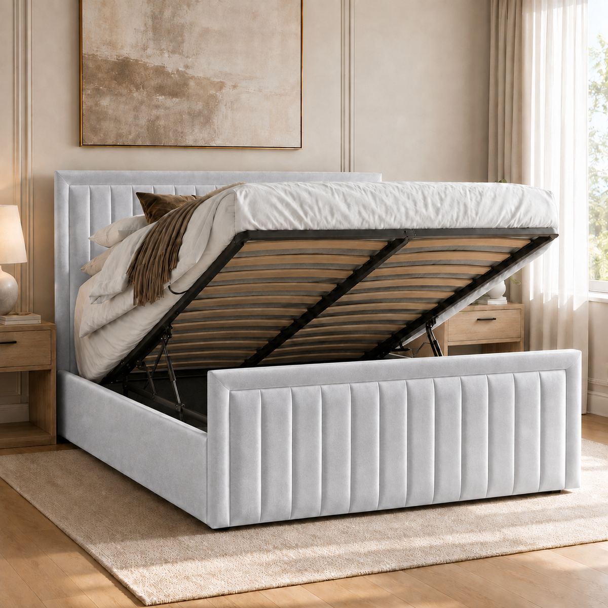 Belgravia plush velvet ottoman sleigh bed in silver - secondary view
