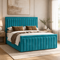 Belgravia plush velvet ottoman sleigh bed in turquoise
